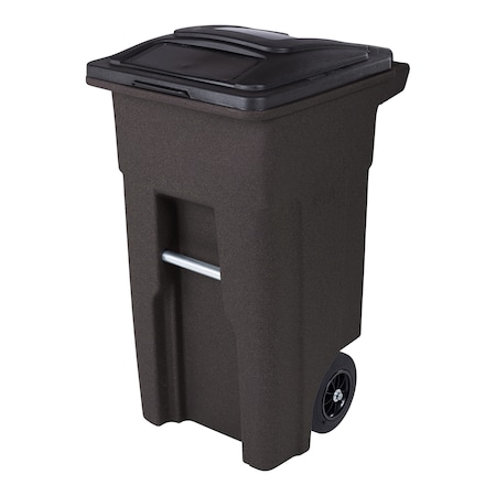 Toter 32 Gal. Brownstone Trash Can with Quiet Wheels and Attached Black Lid ANA32